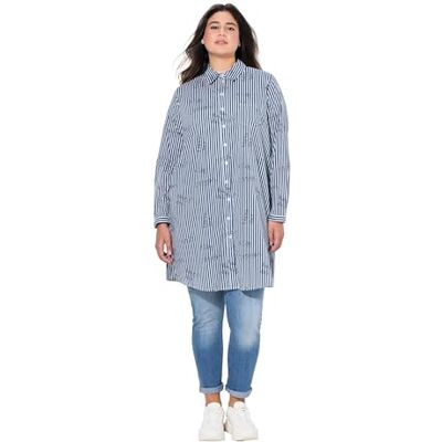 Ulla Popken Dames grote maten grote maten plus size longblouse, strepen, letterpatroon, hemdkraag, lange mouwen 834679, inktblauw, 46-48 Ulla Popken Dames grote maten grote maten plus size longblouse, strepen, letterpatroon, hemdkraag, lange mouwen 834679, inktblauw, 46-48