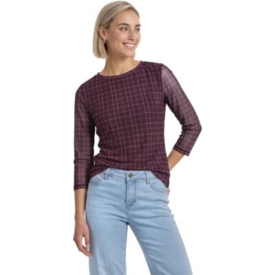Street One Dames 3231310 shirt met 3/4 mouwen van mesh met print, Rustiek rood, 38 Street One Dames 3231310 shirt met 3/4 mouwen van mesh met print, Rustiek rood, 38