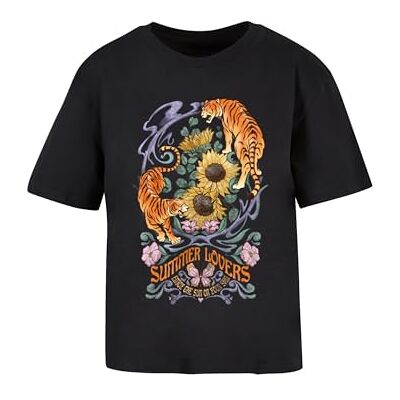 Dames T-shirt Summer Lovers Tee, casual T-shirt met print op de voorkant, oversized fit, maten XS 5XL, zwart, XL Dames T-shirt Summer Lovers Tee, casual T-shirt met print op de voorkant, oversized fit, maten XS 5XL, zwart, XL