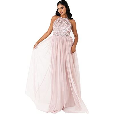Maya Deluxe Dames bruidsmeisjesjurk maxi-jurk halster pailletten Embellished eindejaarsbal bruiloft bruidsmeisjesjurk dames, Roze, 52 NL Maya Deluxe Dames bruidsmeisjesjurk maxi-jurk halster pailletten Embellished eindejaarsbal bruiloft bruidsmeisjesjurk dames, Roze, 52 NL