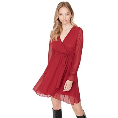 Trendyol Dames Midi Ruffle Hem Fitted Dress, bordeaux, 38 Trendyol Dames Midi Ruffle Hem Fitted Dress, bordeaux, 38