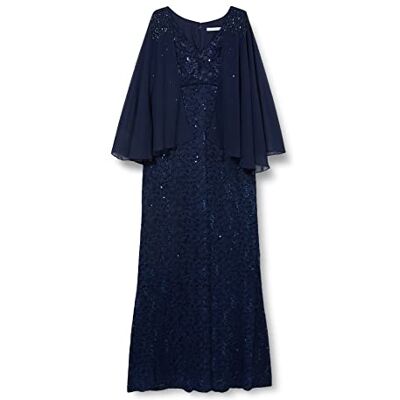 Gina Bacconi Lange pasvorm en uitlopende damesjurk met V-hals en Illusion Capelet Cocktail, marineblauw, 38 Gina Bacconi Lange pasvorm en uitlopende damesjurk met V-hals en Illusion Capelet Cocktail, marineblauw, 38