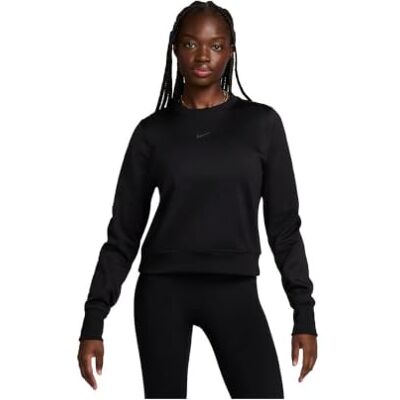 NIKE dames ONE Therma-Fit CREW LBR Sweatshirt, Zwart/(wit), S-M NIKE dames ONE Therma-Fit CREW LBR Sweatshirt, Zwart/(wit), S-M