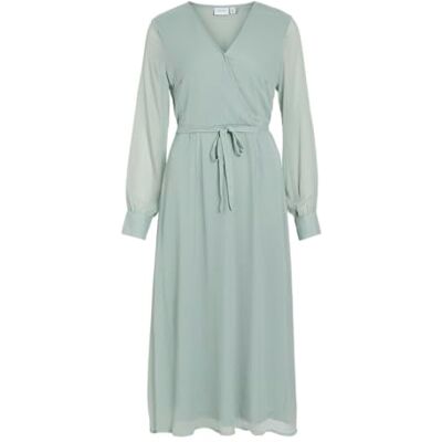 VILA Vifalia V-hals L/S Midi Dress Noos/Dc, Green Milieu, 38 VILA Vifalia V-hals L/S Midi Dress Noos/Dc, Green Milieu, 38