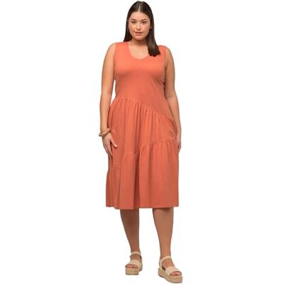 Ulla Popken , Damesjurk, grote maten, flared strap-jurk, koraalrood, 46/48 NL Ulla Popken , Damesjurk, grote maten, flared strap-jurk, koraalrood, 46/48 NL
