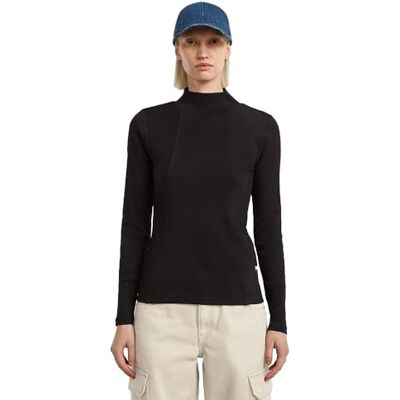 G-STAR RAW A lijn Slim Rib Mock t ls wmn, Zwart (Dk Black D26905-e136-6484), XS G-STAR RAW A lijn Slim Rib Mock t ls wmn, Zwart (Dk Black D26905-e136-6484), XS