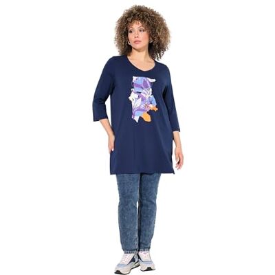 Ulla Popken Grote maten grote maten plus size longshirt, bloemen, A-lijn, V-hals, 3/4-mouw, Inkt blauw., 46-48 Ulla Popken Grote maten grote maten plus size longshirt, bloemen, A-lijn, V-hals, 3/4-mouw, Inkt blauw., 46-48