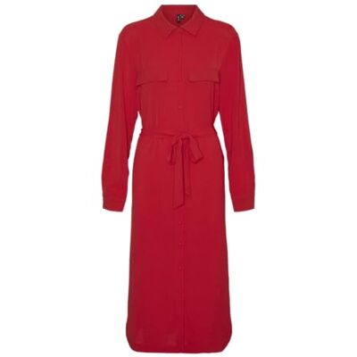 VERO MODA Dames Vmalva L/S Calf Shirt Dress WVN Ga Jurk, salsa, M VERO MODA Dames Vmalva L/S Calf Shirt Dress WVN Ga Jurk, salsa, M