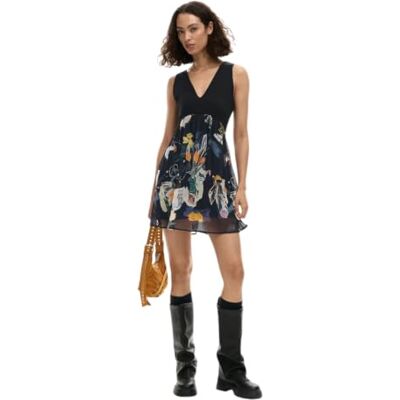 Desigual Dames Uve Xsllage jurk, zwart/wit, S Desigual Dames Uve Xsllage jurk, zwart/wit, S