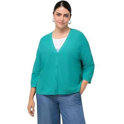 Ulla Popken , Dames grote maten, gebreide jas, linksgebreid, oversized, V-hals, groen, 54/56 NL Ulla Popken , Dames grote maten, gebreide jas, linksgebreid, oversized, V-hals, groen, 54/56 NL