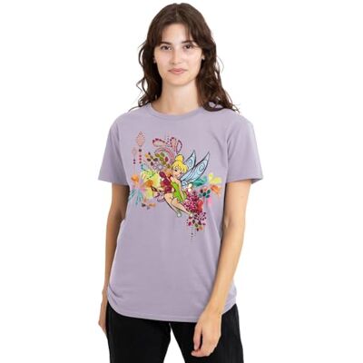 Disney Fairies Geometric Floral With Tinker Bell Ladies T Shirt, Lavendar dames T-Shirt Disney Fairies Geometric Floral With Tinker Bell Ladies T Shirt, Lavendar dames T-Shirt