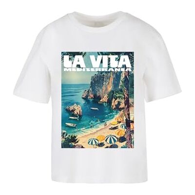 Dames T-shirt Vita Mediterranea Tee, casual T-shirt met print op de voorkant voor vrouwen, oversized fit, maten XS 5XL, wit, XL Dames T-shirt Vita Mediterranea Tee, casual T-shirt met print op de voorkant voor vrouwen, oversized fit, maten XS 5XL, wit, XL