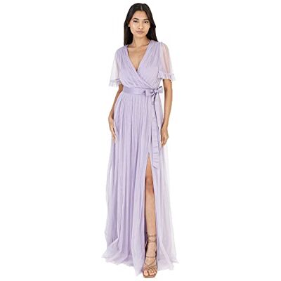 Anaya with Love Maxi-jurk voor dames, V-hals, korte mouwen, ruches, lange Empire-taille voor bruiloftsgast, bruidsmeisje, bruidsmeisje, Stoffige Lila, 34 Anaya with Love Maxi-jurk voor dames, V-hals, korte mouwen, ruches, lange Empire-taille voor bruiloftsgast, bruidsmeisje, bruidsmeisje, Stoffige Lila, 34