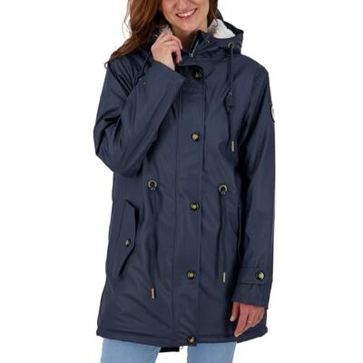 Ankerglut Friesennerz Regenjas voor dames, met capuchon, gevoerd, waterdicht, weerbestendig, windbreaker, overgangsjas met teddyfleece, Donkerblauw, 40 Ankerglut Friesennerz Regenjas voor dames, met capuchon, gevoerd, waterdicht, weerbestendig, windbreaker, overgangsjas met teddyfleece, Donkerblauw, 40