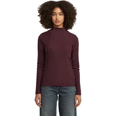 G-STAR RAW A lijn Slim Rib Mock t ls wmn, rood (Maroon D26905-e136-671), S G-STAR RAW A lijn Slim Rib Mock t ls wmn, rood (Maroon D26905-e136-671), S