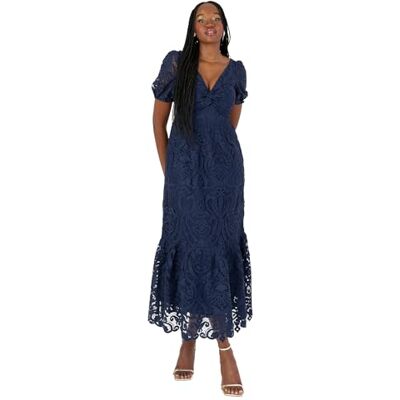 Maya Deluxe Dames Midi Jurk Dames V-hals Korte pofmouwen Twist Front Kant Tiered Bottom Hemline A-lijn Bruiloft Gast gelegenheid, Donkerblauw, 40 Maya Deluxe Dames Midi Jurk Dames V-hals Korte pofmouwen Twist Front Kant Tiered Bottom Hemline A-lijn Bruiloft Gast gelegenheid, Donkerblauw, 40