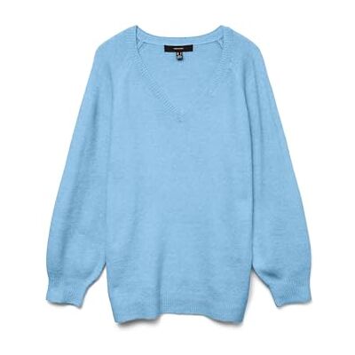 VERO MODA Vmleaf Ls Noos Long V-Neck Pullover, Glacier Lake, S VERO MODA Vmleaf Ls Noos Long V-Neck Pullover, Glacier Lake, S