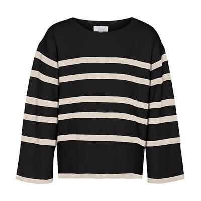 VERO MODA VMSABA LS trui met ronde hals GA Girl NOOS, zwart/strepen: berk VERO MODA VMSABA LS trui met ronde hals GA Girl NOOS, zwart/strepen: berk
