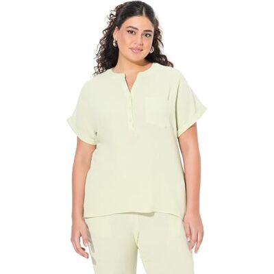 Ulla Popken Grote maten grote maten plus size mousseline-blouse, oversized, tuniekhals, halve mouwen, groen (pistache), 50-52 Ulla Popken Grote maten grote maten plus size mousseline-blouse, oversized, tuniekhals, halve mouwen, groen (pistache), 50-52