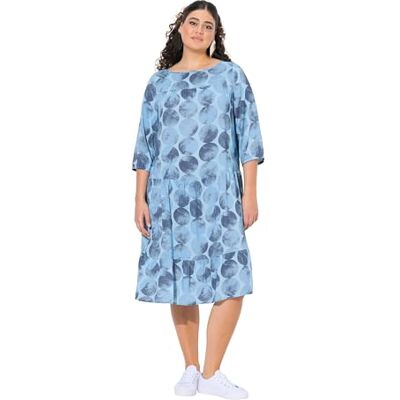 Ulla Popken Dames grote maten grote maten plus size jurk met AOP en volants, lichtblauw, 42-44 Ulla Popken Dames grote maten grote maten plus size jurk met AOP en volants, lichtblauw, 42-44