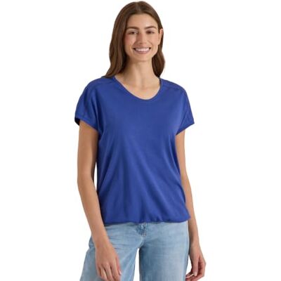 Cecil T-shirt met V-hals en kantdetail Deep River Blue XL Cecil T-shirt met V-hals en kantdetail Deep River Blue XL