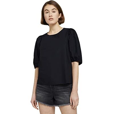 Tom Tailor Denim Dames Blouse met ballonmouwen 1025712, 14482 Deep Black, L Tom Tailor Denim Dames Blouse met ballonmouwen 1025712, 14482 Deep Black, L