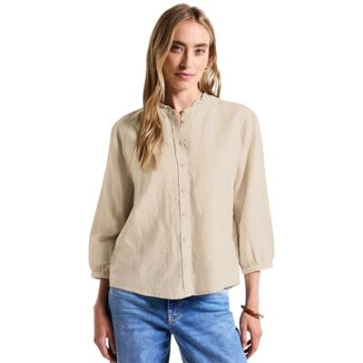 Street One Damesblouse van linnenmix met ruches, Moonstone Sand, 38 Street One Damesblouse van linnenmix met ruches, Moonstone Sand, 38