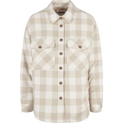 Urban Classics Damesjas Ladies flanel gewatteerd overhemd, hemdjas voor dames, in houthakkersruit, verkrijgbaar in vele kleurvarianten, maten XS 5XL, Whitesand/Lighttaupe, S Urban Classics Damesjas Ladies flanel gewatteerd overhemd, hemdjas voor dames, in houthakkersruit, verkrijgbaar in vele kleurvarianten, maten XS 5XL, Whitesand/Lighttaupe, S