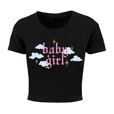 Dames T-shirt Baby Girl Cropped Tee, buikvrij T-shirt voor vrouwen, T-shirt met print op de voorkant, katoen, maten XS 5XL, zwart, 4XL Dames T-shirt Baby Girl Cropped Tee, buikvrij T-shirt voor vrouwen, T-shirt met print op de voorkant, katoen, maten XS 5XL, zwart, 4XL