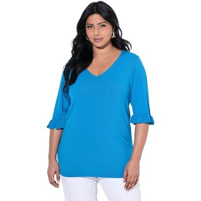 Ulla Popken gs1 data protected company 4069787000005 Gebreide damestrui met ruches mouwen, cardigan, sweater, aqua, 46-48 Ulla Popken gs1 data protected company 4069787000005 Gebreide damestrui met ruches mouwen, cardigan, sweater, aqua, 46-48