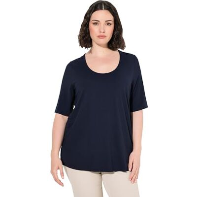 Ulla Popken Dames grote maten plus size T-shirt voorzijde dubbellaags V-hals halve mouw 50+, Middernachts blauw, 46/48 NL Ulla Popken Dames grote maten plus size T-shirt voorzijde dubbellaags V-hals halve mouw 50+, Middernachts blauw, 46/48 NL