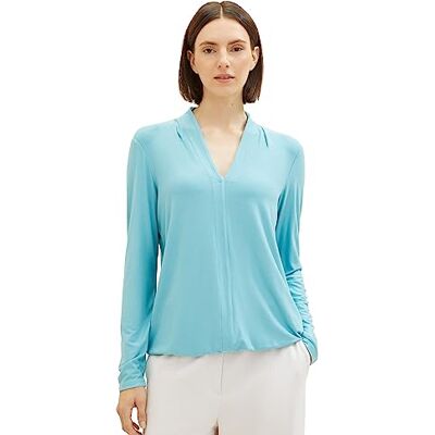 TOM TAILOR Dames shirt met lange mouwen blouse met V-hals, 10426-zomer Teal, L TOM TAILOR Dames shirt met lange mouwen blouse met V-hals, 10426-zomer Teal, L