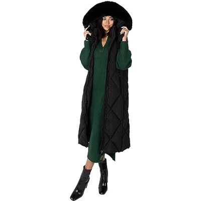 Lovedrobe Dames lang gilet dames winterjas imitatiebont capuchon gewatteerde bodywarmer gewatteerde mouwloze jas bovenkleding, Zwart, 46 Lovedrobe Dames lang gilet dames winterjas imitatiebont capuchon gewatteerde bodywarmer gewatteerde mouwloze jas bovenkleding, Zwart, 46