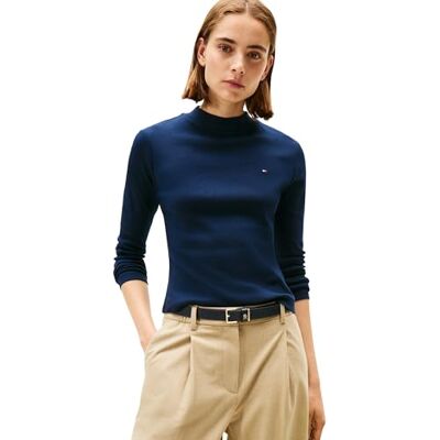 Tommy Hilfiger Dames Slim Cody Mock-NK LS WW0WW47307 L/S T-shirt, blauw, XXL, Blauw (Donker Nacht Marine), XXL Tommy Hilfiger Dames Slim Cody Mock-NK LS WW0WW47307 L/S T-shirt, blauw, XXL, Blauw (Donker Nacht Marine), XXL