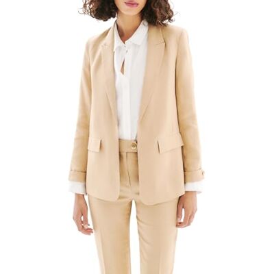 Caroll Blazer jas van 100% linnen, Beige, 34 NL Caroll Blazer jas van 100% linnen, Beige, 34 NL