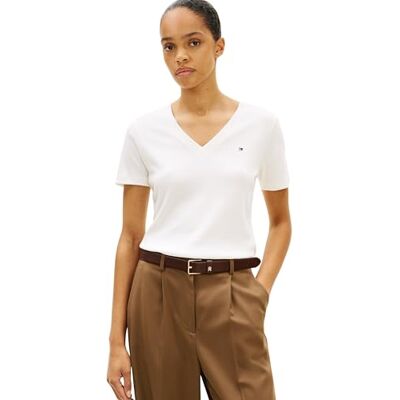 Tommy Hilfiger Nieuw Slim Cody T-shirt met korte mouwen voor dames, Wit (Nos Ecru), S Tommy Hilfiger Nieuw Slim Cody T-shirt met korte mouwen voor dames, Wit (Nos Ecru), S