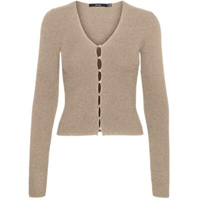 VERO MODA Dames Vmgold Rib Ls V-hals knoop trui gebreide trui, Nomad/Detail:w. Melange, S VERO MODA Dames Vmgold Rib Ls V-hals knoop trui gebreide trui, Nomad/Detail:w. Melange, S