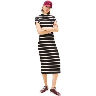 Tommy Hilfiger Dames Slim 5X2 Rib Mock-NK SS DRS WW0WW47860 Bodycon Jurk, Zwart (Zwart/Calico STP), S, Zwart (Zwart/Calico Stp), S Tommy Hilfiger Dames Slim 5X2 Rib Mock-NK SS DRS WW0WW47860 Bodycon Jurk, Zwart (Zwart/Calico STP), S, Zwart (Zwart/Calico Stp), S