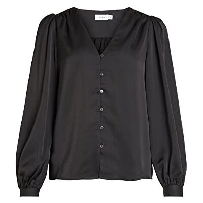 VILA Dames Multi V-hals L/S Shirt/Su-Noos Blouse, zwart, 34 VILA Dames Multi V-hals L/S Shirt/Su-Noos Blouse, zwart, 34