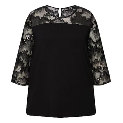 Ulla Popken Blouse voor dames met pailletten, zwart, 50 NL Ulla Popken Blouse voor dames met pailletten, zwart, 50 NL
