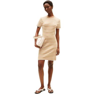Tommy Hilfiger Dames nieuwe Cody STR Slim Short DRS SS WW0WW42721 Bodycon jurk, bruin (Hickory/Ecru STP), L, Bruin (Hickory/Ecru Stp), L Tommy Hilfiger Dames nieuwe Cody STR Slim Short DRS SS WW0WW42721 Bodycon jurk, bruin (Hickory/Ecru STP), L, Bruin (Hickory/Ecru Stp), L