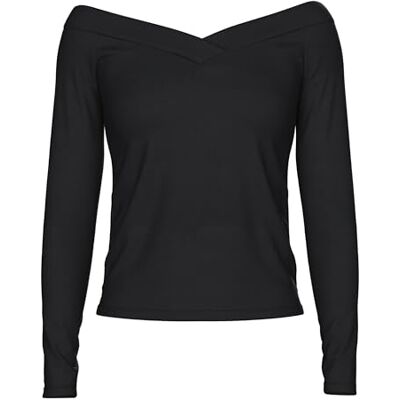 PIECES Dames Pcmaliva Ls Off Shoulder V-hals Top Noos Shirt met lange mouwen, zwart, XL PIECES Dames Pcmaliva Ls Off Shoulder V-hals Top Noos Shirt met lange mouwen, zwart, XL