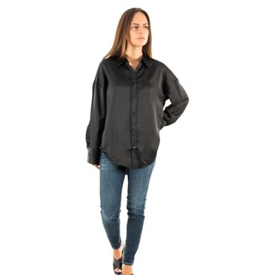 ONLY Dames Onlmarta Ls oversized satijnen shirt WVN blouse, zwart, S ONLY Dames Onlmarta Ls oversized satijnen shirt WVN blouse, zwart, S