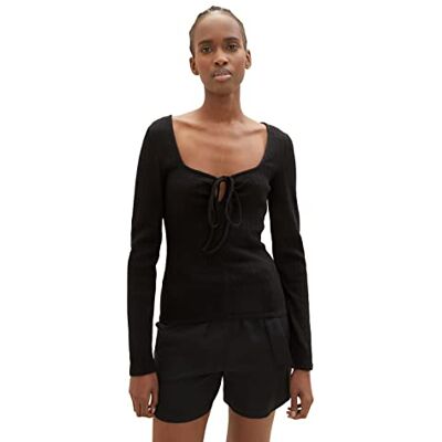 Tom Tailor Denim Dames T-shirt met lange mouwen 1035870, 14482 Deep Black, XS Tom Tailor Denim Dames T-shirt met lange mouwen 1035870, 14482 Deep Black, XS