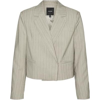 VERO MODA Vmeli LS Cropped Herringbone Blazer, Silver Mink/Detail: herringbone, 38 VERO MODA Vmeli LS Cropped Herringbone Blazer, Silver Mink/Detail: herringbone, 38