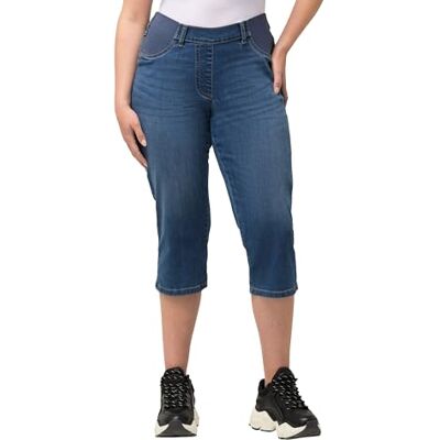 Ulla Popken Dames Capri Jeans Mit Elastikbund, Sienna, Blauw, 88 Ulla Popken Dames Capri Jeans Mit Elastikbund, Sienna, Blauw, 88