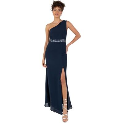 Anaya with Love Dames Dames Dames Maxi One Shoulder Mouwloos Sequin Embellished Split Slit A-lijn voor Avondfeest Prom Ball Gown Jurk, donkerblauw, 44 Anaya with Love Dames Dames Dames Maxi One Shoulder Mouwloos Sequin Embellished Split Slit A-lijn voor Avondfeest Prom Ball Gown Jurk, donkerblauw, 44