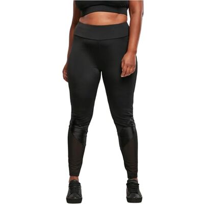 Urban Classics Dames Dames Highwaist Mixed Tech Leggings, zwart/zwart, M Urban Classics Dames Dames Highwaist Mixed Tech Leggings, zwart/zwart, M
