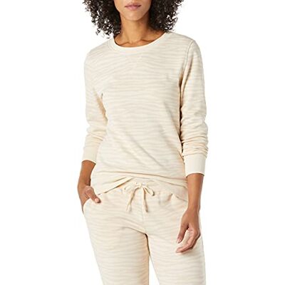 Amazon Essentials Fleece Trui met Ronde Hals (Verkrijgbaar in Grote Maten) Dames, Beige Ecru Zebra Strepen Print, XS Amazon Essentials Fleece Trui met Ronde Hals (Verkrijgbaar in Grote Maten) Dames, Beige Ecru Zebra Strepen Print, XS