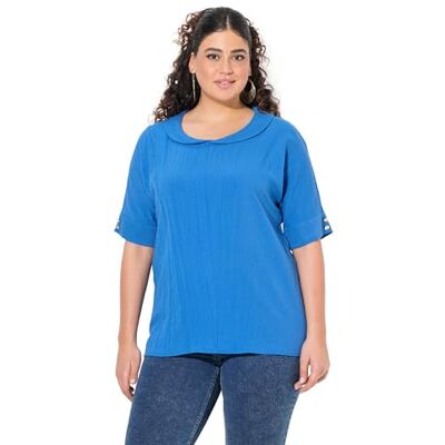 Ulla Popken Blouse met sjaalkraag voor dames, grote maten, plussize, linnenmix, petrolblauw, 54-56 Ulla Popken Blouse met sjaalkraag voor dames, grote maten, plussize, linnenmix, petrolblauw, 54-56